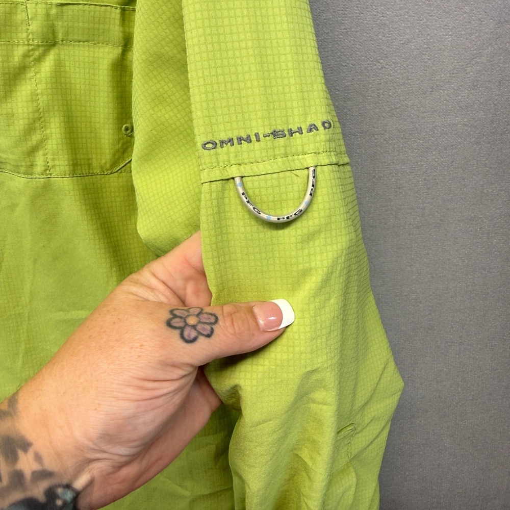 Columbia PFG Fishing Shirt Mens LRG Green Long Sleeve Omni-Shade Ripstop Vented - Picture 7 of 16